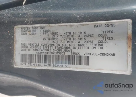 1995 Toyota Tacoma Xtracab from USA, damaged, VIN 4TAVN73F3SZ005803